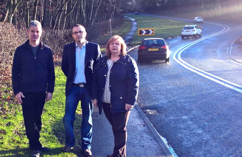 Candidate Aidy Riggott (centre) with Cllrs P Leadbetter and Debra Platt