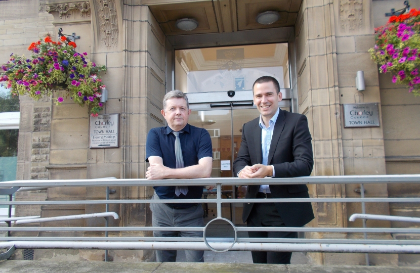 Mark Perks (left) outside Chorley town hall