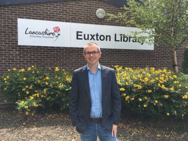 Aidrian Riggott outside Euxton library